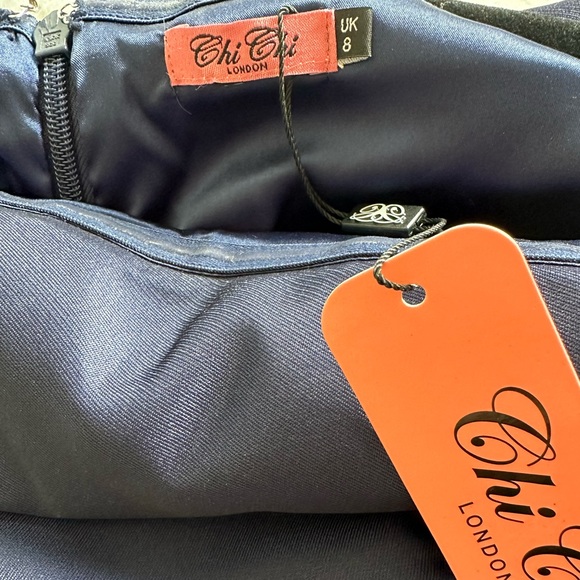 Chi Chi London Floral Print Bardot Bodice Midi Dress in Blue ,size:uk 8 ,US 4 - Picture 4 of 4